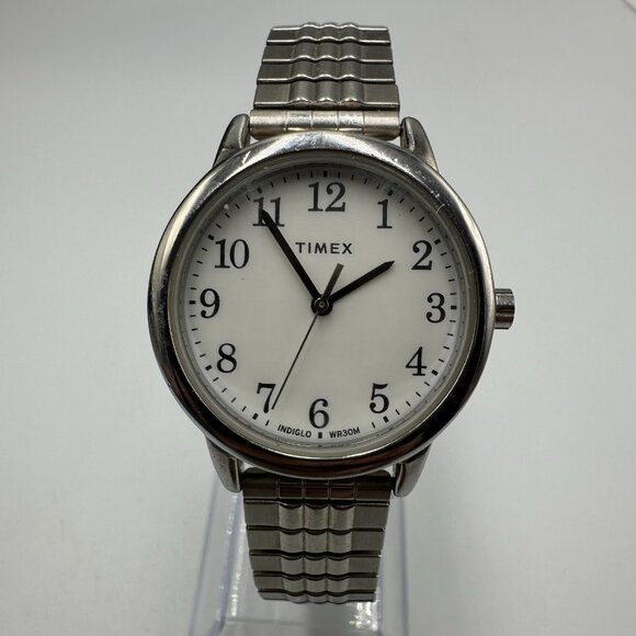 Timex Easy Reader Watch Women Silver Tone TW2U08600 Stretch Band New Battery 7" - Picture 1 of 13
